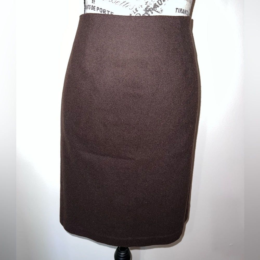 Harris / Wallace Dark Brown Minimalist Wool Midi Pencil Skirt 10P
